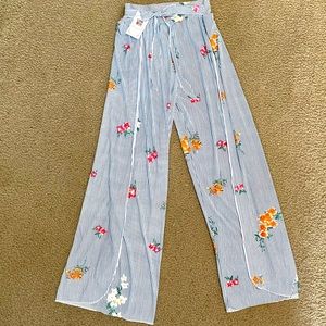 Split Leg Stripe & Floral Print Pants